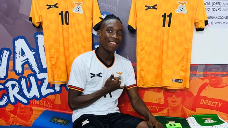 Zambia women's national team striker Barbra Banda poses for a photo