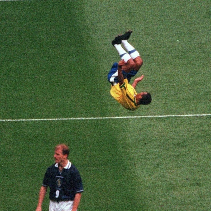 Cafu celebrates Brazil's winner against Scotland at France 1998