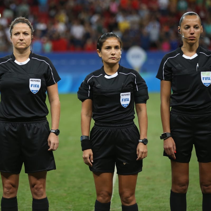 The Match officials, Carol Anne Chenard, Olga Miranda and Mariana De Almeida