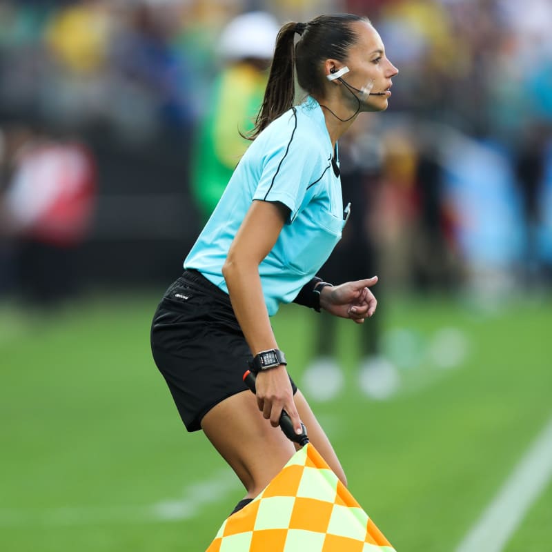 Mariana Almeida, assistant referee in action during the match between Canada and Zimbabwe 
