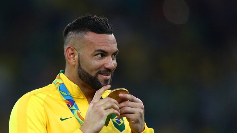 Brazil v Germany - Final: Men's Football - Olympics: Day 15 - Weverton the Brazilian goalkeeper celebrates