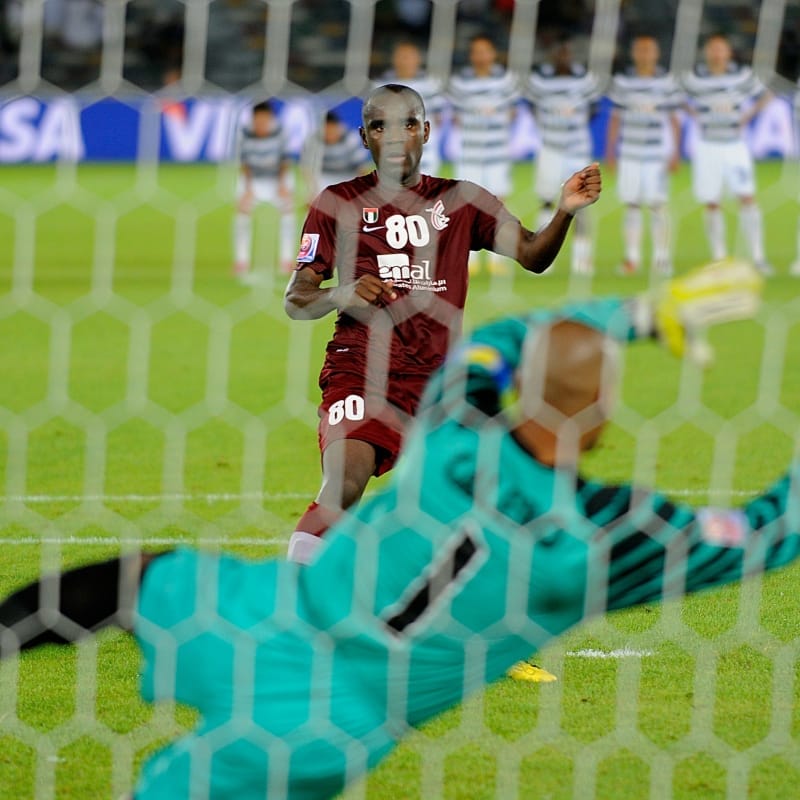 Miguel Calero of Club de Futbol Pachuca saves a penalty