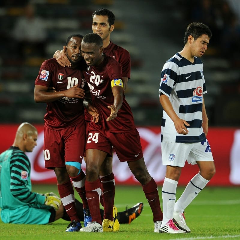 Ismaeil Matar of Al-Wahda Sports Club celebrates scoring