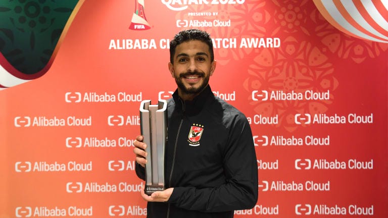 Ayman Ashraf of Al Ahly SC poses after being named Player of the Match