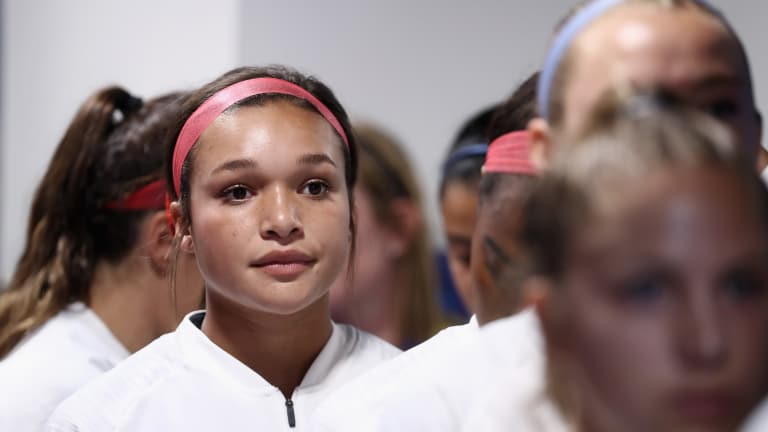 USA v Paraguay: Group C - FIFA U-20 Women's World Cup France 2018 - Sophia Smith of USA looks on in the tunnel