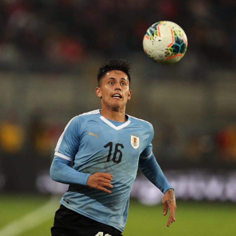 Uruguay s Brian Rodriguez in action during the friendly soccer match against Peru at the National Stadium in Lima