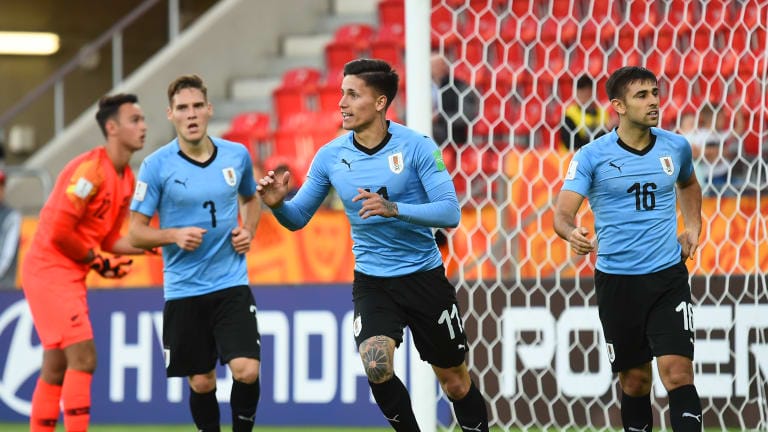Brian Rodriguez of Uruguay celebrates scoring his sides second goal during the 2019 FIFA U-20 World Cu