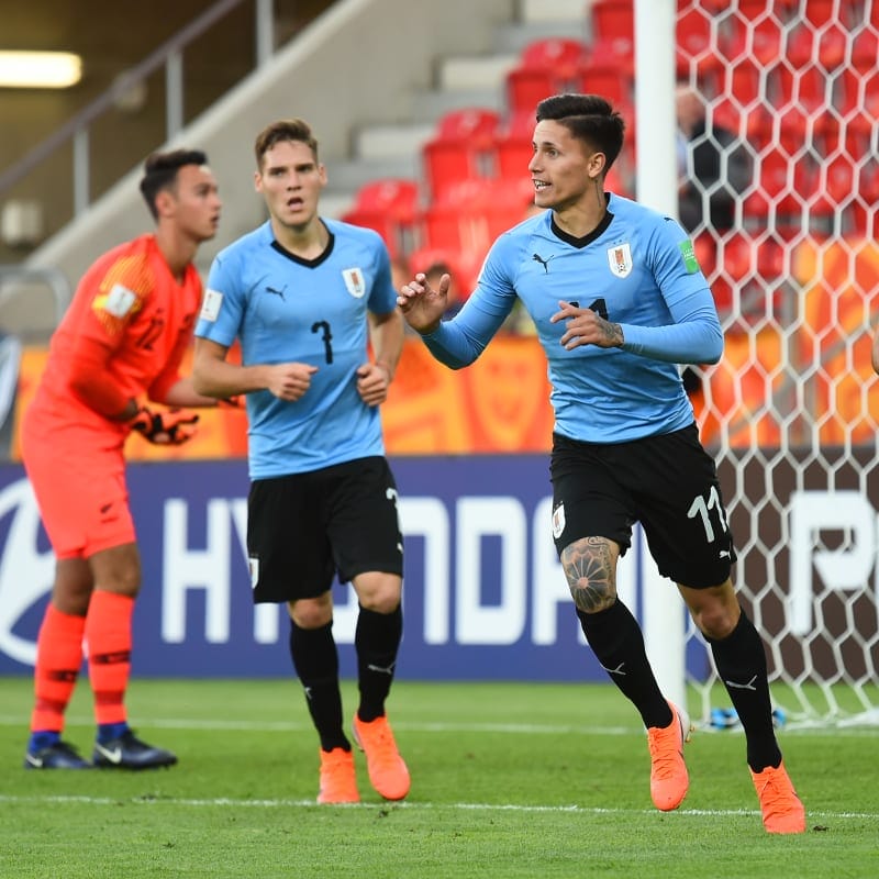 Brian Rodriguez of Uruguay celebrates scoring his sides second goal during the 2019 FIFA U-20 World Cu