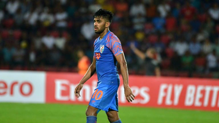 India's Brandon Fernandes walks on the pitch