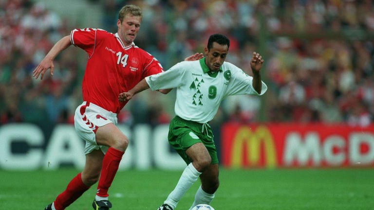 Morten Wieghorst in action at the 1998 World Cup.