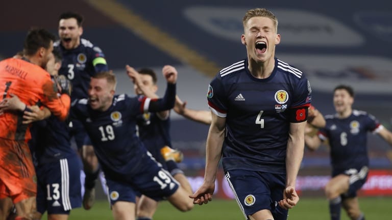 Scott McTominay of Scotland celebrates during the UEFA EURO 2020 Play-Off Final between Serbia and Scotland at Rajko Mitic Stadium on November 12, 2020 in Belgrade, Serbia.