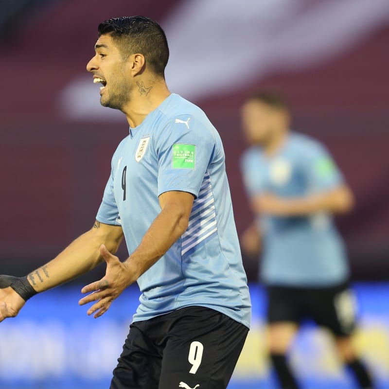 &nbsp;Luis Suárez of Uruguay reacts during a match between Venezuela and Uruguay