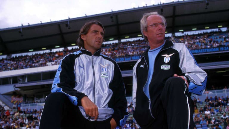 Sven Goran Eriksson of Lazio with Roberto Mancini.