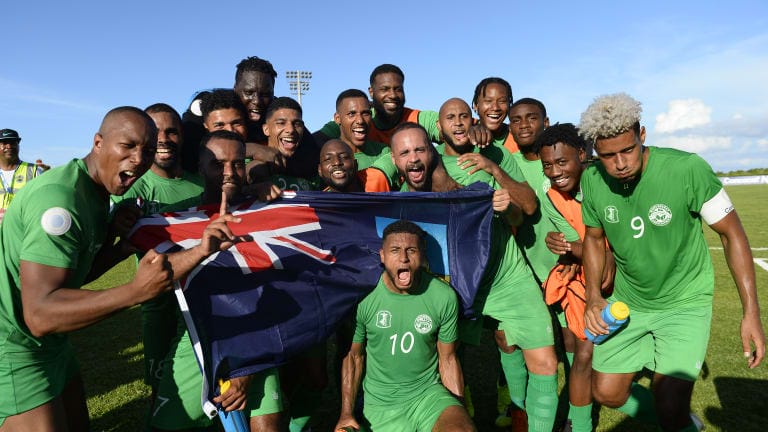 Montserrat celebrate during Concacaf Nations League qualifying