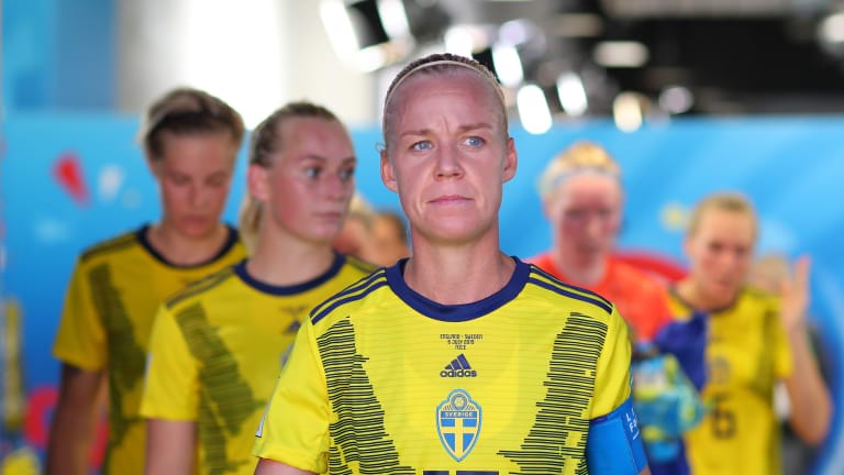Caroline Seger of Sweden looks on from the tunnel at half time during the 2019 FIFA Women's World Cup France 3rd Place Match match between England and Sweden at Stade de Nice on July 06, 2019 in Nice, France.