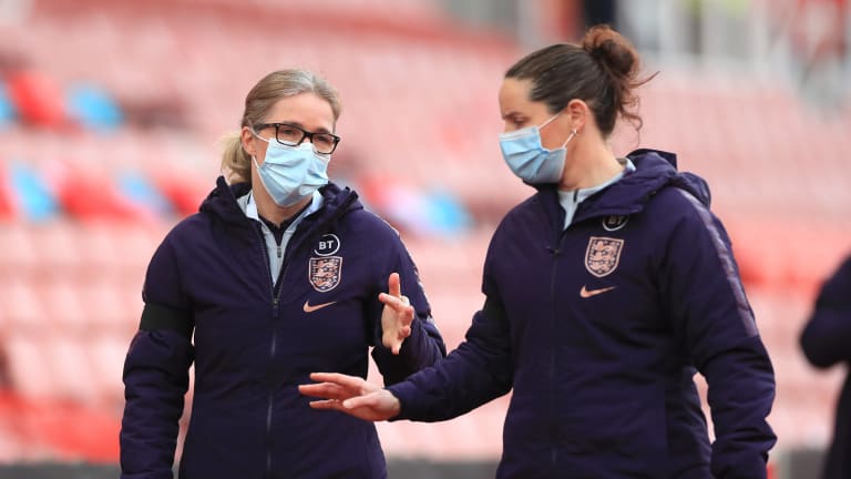 Team GB coaches Hege Riise and Rhian Wilkinson.