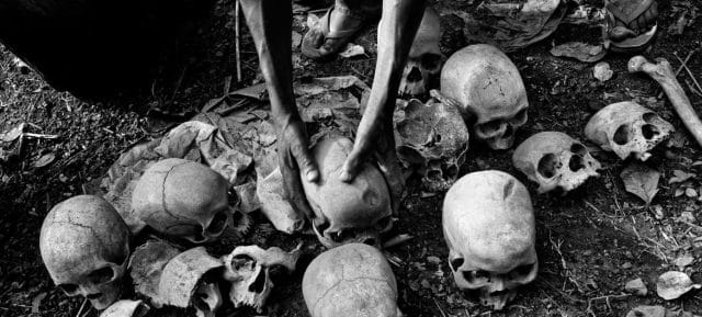 Skulls collected by residents in Ituri Province, Democratic Republic of the Congo. The people were killed during attacks on the area in 2002 and 2003. Skulls collected by residents in Ituri Province, Democratic Republic of the Congo. The people were killed during attacks on the area in 2002 and 2003.