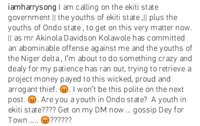 Harrysong drags Akinola Davidson Kolawole
