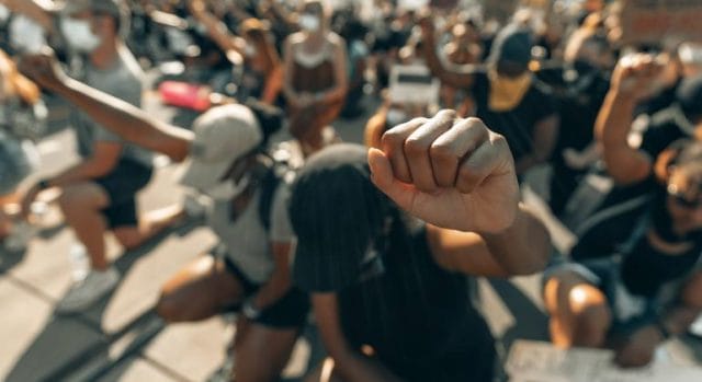 People march against racial discrimination in North Carolina, USA.