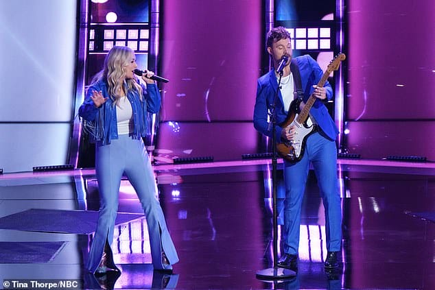 Dynamic duo: The Dryes husband-wife duo of Derek and Katelyn from Nashville sang Islands In The Stream made famous by Kenny Rogers and Dolly Parton and got Gwen and Blake to turn