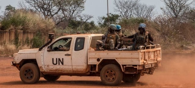 UN peacekeepers patrol the town of Bambari in the Central African Republic. (file) UN peacekeepers patrol the town of Bambari in the Central African Republic. (file)