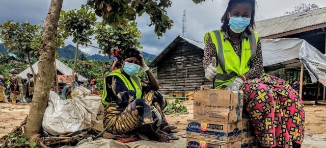 Families displaced by conflict and violence in the eastern Democratic Republic of the Congo receive humanitarian aid from the UN. Families displaced by conflict and violence in the eastern Democratic Republic of the Congo receive humanitarian aid from the UN.