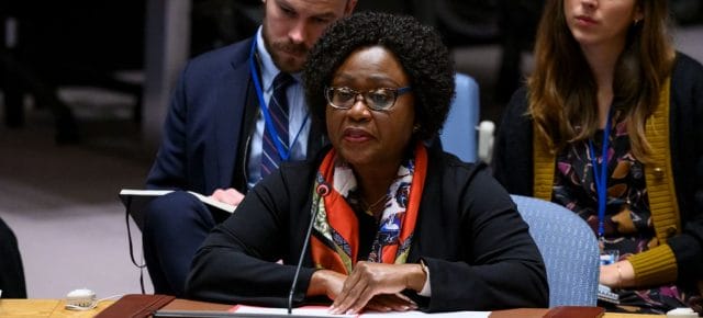Martha Ama Akyaa Pobee, Assistant Secretary-General for Africa in the Departments of Political and Peacebuilding Affairs and Peace Operations, briefs the Security Council meeting on peace and security in Africa. Martha Ama Akyaa Pobee, Assistant Secretary-General for Africa in the Departments of Political and Peacebuilding Affairs and Peace Operations, briefs the Security Council meeting on peace and security in Africa.