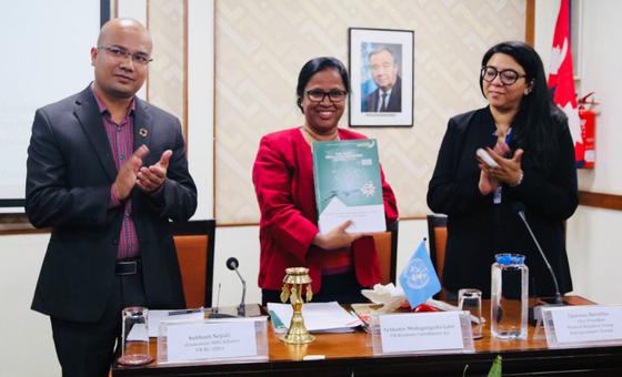 Subhash Nepali (left) and colleagues mark the release of the Least Developed Country Report (2019) for Nepal. Subhash Nepali (left) and colleagues mark the release of the Least Developed Country Report (2019) for Nepal.
