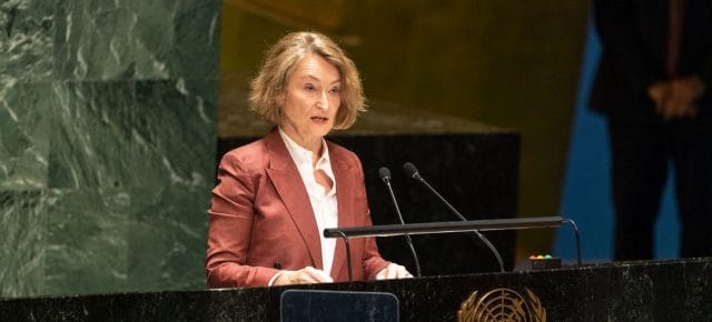 Ilze Brands Kehris, Assistant Secretary-General for Human Rights in the Office of the High Commissioner for Human Rights (OHCHR), addresses the commemorative UN General Assembly meeting to mark the International Day for the Elimination of Racial Discrimin