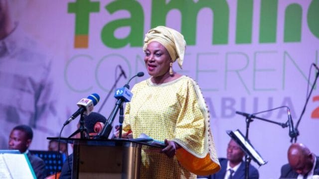 Nigeria broadcast journalist Eugenia Abu introduces the speakers during the Strengthening Families Conference