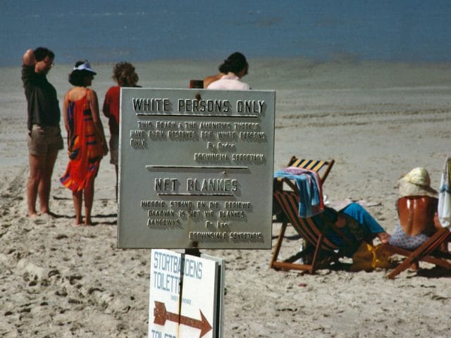 A segregated beach at Stranofontein near Cape Town, South Africa, in 1985. (file)