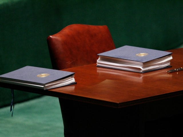 The UN Convention on the Rights of Persons with Disabilities, waiting to be signed by representatives of Member States in 2006. (file)